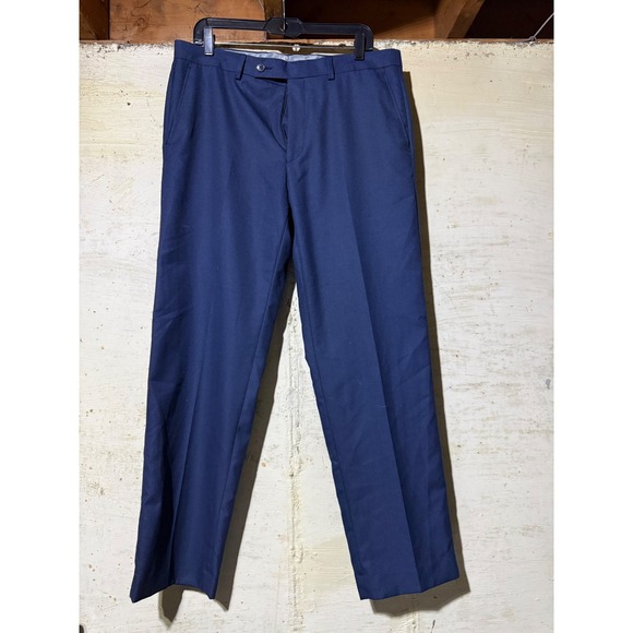 Van Heusen Other - Van Heusen Mens Dress Pants 34x30 Navy Blue Pleated Polyester/Rayon Blend Slacks